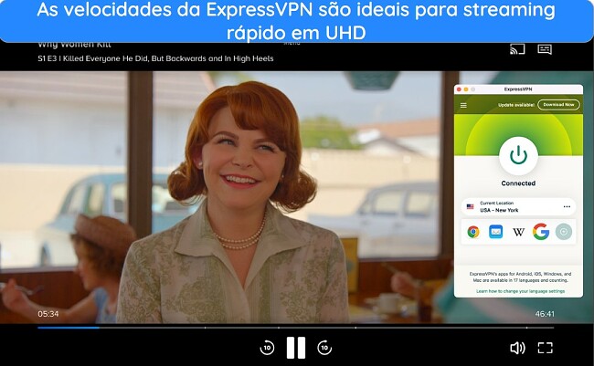 Mulher usando uma máscara e assistindo ao streaming de 'Why Women Kill' com o Paramount+ usando ExpressVPN