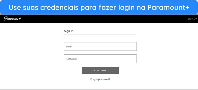 Página de login do Paramount Plus - Como assistir ao Paramount Plus de qualquer lugar